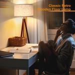 Wood Tripod Floor Lamp with Flaxen Linen Shade