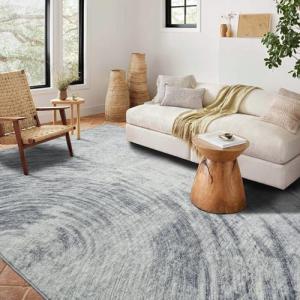 7x9 Foot Abstract Gray Area Rug, Washable