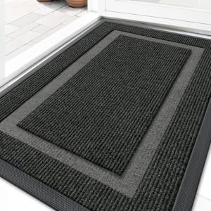 OLANLY Waterproof Indoor Outdoor Entrance Doormat, Black