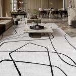 Large Abstract Black and White Washable Area Rug