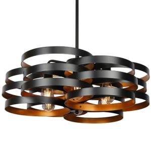 6-Light Modern Farmhouse Chandelier in Black/Gold