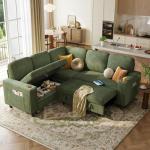 LINSY HOME Green Sectional Sleeper Sofa with Storage