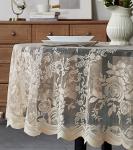 Elegant Lace Oval Tablecloth with Rose Design