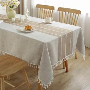 Brown Rectangular Waterproof Cotton Linen Tablecloth