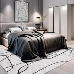 Large Abstract Black and White Washable Area Rug