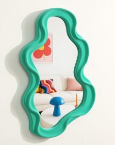 Green Asymmetrical Wall Mirror for Modern Decor