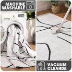 Large Abstract Black and White Washable Area Rug