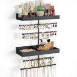 Wall Mounted Jewelry Organizer with Shelves and Ring Holder