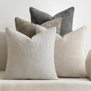 MIULEE Set of 4 Neutral Chenille Throw Pillow Covers