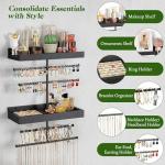 Wall Mounted Jewelry Organizer with Shelves and Ring Holder