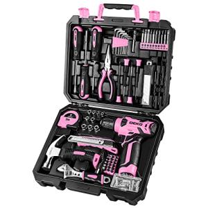 DEKOPRO Pink Cordless Drill and Tool Set, 126 Pieces
