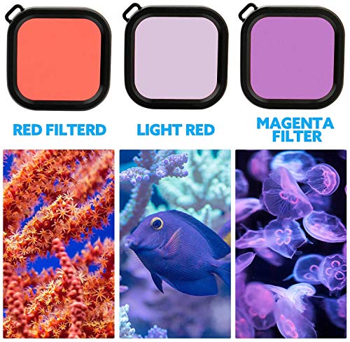 Luxebell Accessories Kit for GoPro Hero 8 Action Camera Underwater Dive Waterproof Housing Case Surfing Swimming Water Sports Clear Filters Float Pole Chest Head Bike Mount