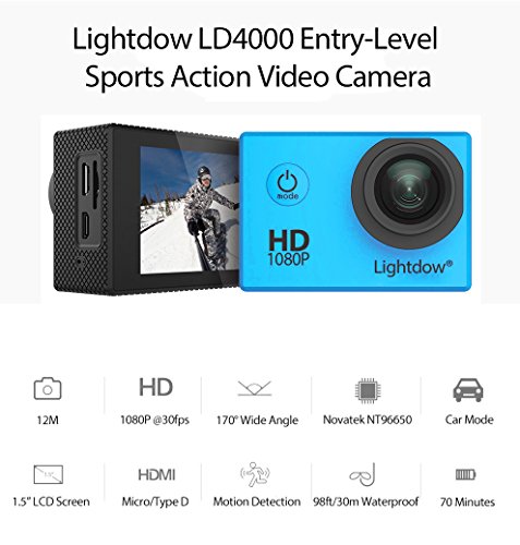 Lightdow LD4000 Sports Action Camera HD Waterproof DV Camcorder (Blue)