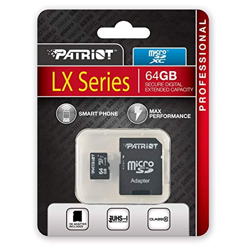 Patriot LX Series 64GB High Speed Micro SDXC Class 10 UHS-I Transfer Speeds For Action Cameras, Phones, Tablets, and PCs