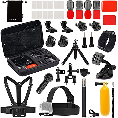 Luxebell Action Camera Accessory Kit for GoPro Hero Black Sliver 10 9 8 7 6 5 4 Session Max Akaso Xiaomi Accessories Tripod Head Chest Bike Mount With Case