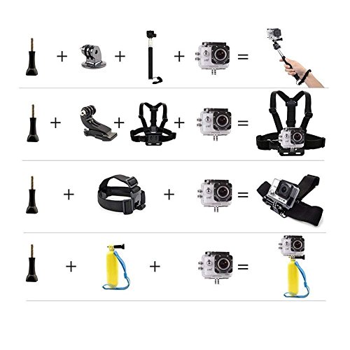 VVHOOY Universal Action Camera Accessories Bundle Kits Head Strap + Chest Belt Strap +Handle Monopod +Floating Hand Grip Compatible with Underwater 1080P&4K Waterproof Action Camera Accessories