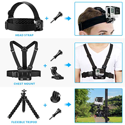 Luxebell Action Camera Accessory Kit for GoPro Hero Black Sliver 10 9 8 7 6 5 4 Session Max Akaso Xiaomi Accessories Tripod Head Chest Bike Mount With Case