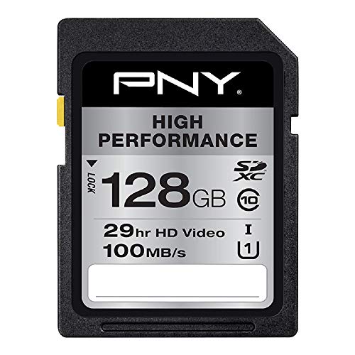 PNY 128GB High Performance Class 10 U1 SDHC Flash Memory Card - 100MB/s read, Class 10, U1, Full HD, UHS-I, Full Size SD