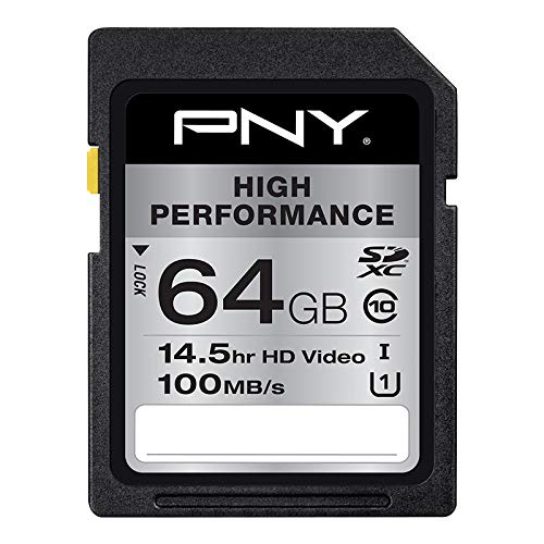PNY 64GB High Performance Class 10 U1 SDHC Flash Memory Card - 100MB/s read, Class 10, U1, Full HD, UHS-I, Full Size SD