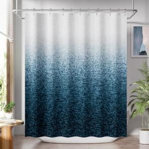 Washable Ombre Blue Shower Curtain with Hooks