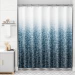 Washable Ombre Blue Shower Curtain with Hooks