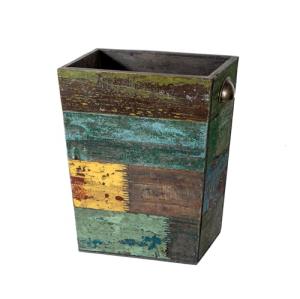 Timris Rustic Wood Trash Can with Metal Handles