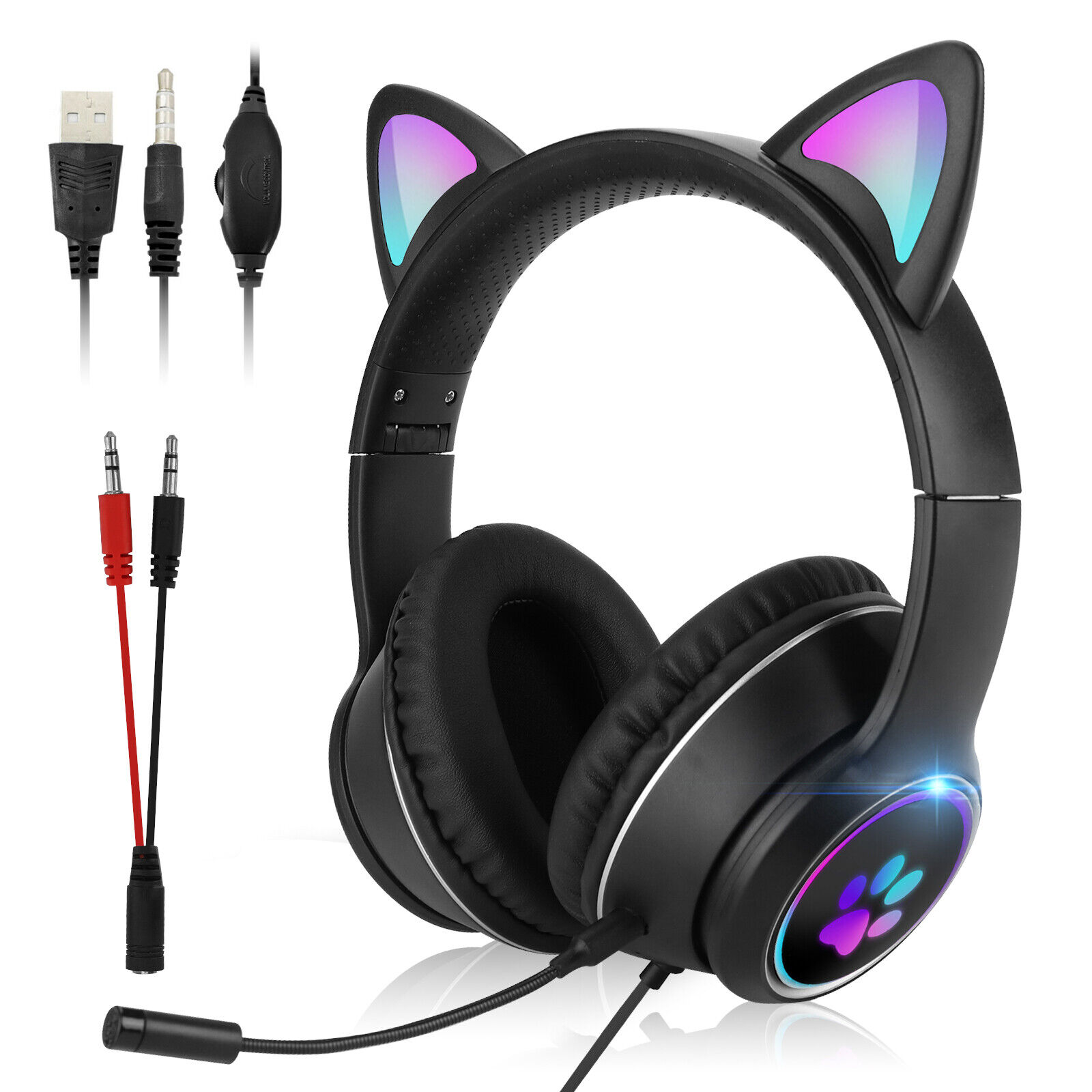Cat Ear Gaming Headset with RGB Lighting