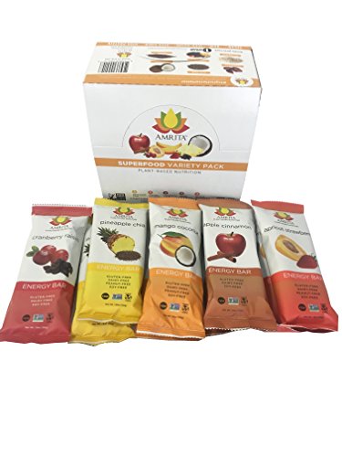 Paleo Variety Pack of Energy High Protein Bars - Gluten-Free, Soy-Free, Dairy-Free, Non-GMO Certified - Vegan, Raw, Kosher - Kid-School Safe Snack - Clean fuel for athletes - Pack of 12 bars by Amrita