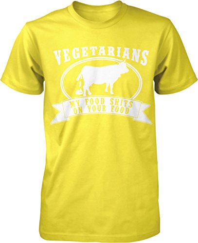 NOFO Clothing Co Vegetarian, My Food Shits On Your Food, Tree Hugger, Paleo Diet Men's T-Shirt, XL Yellow