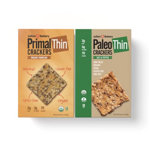 Paleo & Primal Thin Crackers) (Salt & Pepper & Parmesan) (Organic, Low Carb, Gluten-Free, Grain-Free)(Variety 2 Pack)