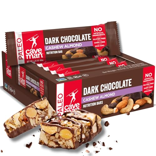 Caveman Foods Paleo Friendly Nutrition Bar Dark Chocolate Cashew Almond, 16.9 Ounce, 12 Count