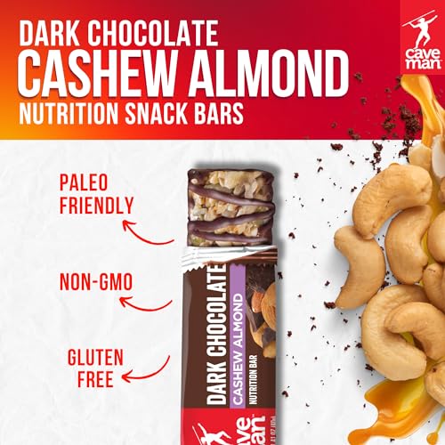 Caveman Foods Paleo Friendly Nutrition Bar Dark Chocolate Cashew Almond, 16.9 Ounce, 12 Count