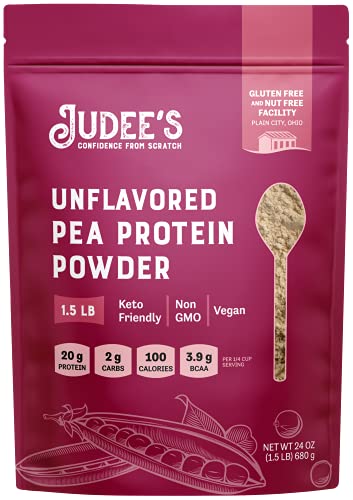 Judee’s Unflavored Pea Protein Powder (80% Protein) 1.5lb (24oz) - 100% Non-GMO, Keto-Friendly, Vegan - Dairy-Free, Soy-Free, Gluten-Free and Nut-Free - Easily Dissolve in Liquids