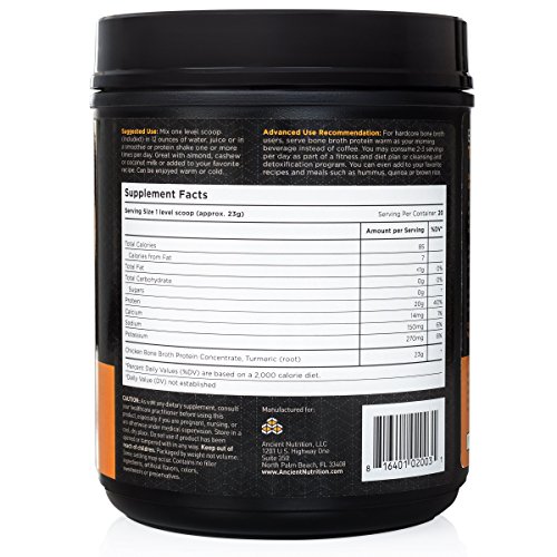 Ancient Nutrition Bone Broth Protein - Turmeric - 15,900mg of Collagen - 1,256mg of Chondroitin - Over 19 Amino Acids, Key Minerals, Hyaluronic Acid and Glucosamine