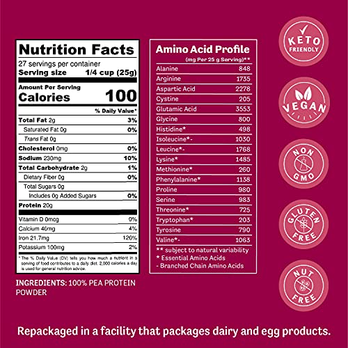 Judee’s Unflavored Pea Protein Powder (80% Protein) 1.5lb (24oz) - 100% Non-GMO, Keto-Friendly, Vegan - Dairy-Free, Soy-Free, Gluten-Free and Nut-Free - Easily Dissolve in Liquids