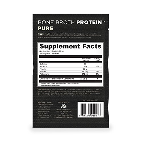 Ancient Nutrition Bone Broth Protein Powder, Pure Flavor, 15 Single Packets