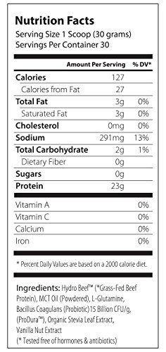 Paleo Protein Grass-Fed Beef Protein Powder with Probiotics, Vanilla Nut, 2 lbs