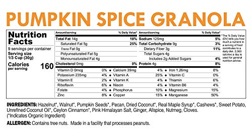 Granola Bakery - Grain Free Pumpkin Spice Granola, 5g Net Carb, 10.6Oz Bag - Paleo Keto Dessert, Healthy Low Carb Dessert, Gluten Free, Diabetic Friendly