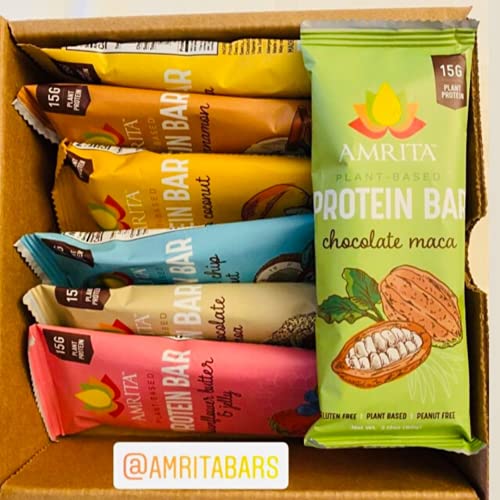 AMRITA Plant Based Protein Bars, Pineapple Chia (12 bars, 2.12oz), Vegan, No Added Sugar, Gluten free, Peanut Free, Paleo, Soy Free, Kids School Snack, Non-GMO, Meal replacement, No Sugar Alcohols