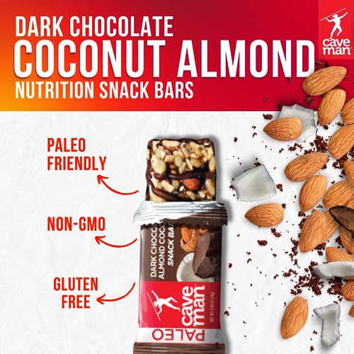 Caveman Foods Paleo Friendly Dark Chocolate Nutrition Bar, Gluten-Free, Almond Coconut, 12 Count