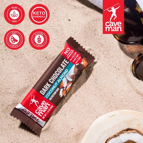 Caveman Foods Paleo Friendly Dark Chocolate Nutrition Bar, Gluten-Free, Almond Coconut, 12 Count