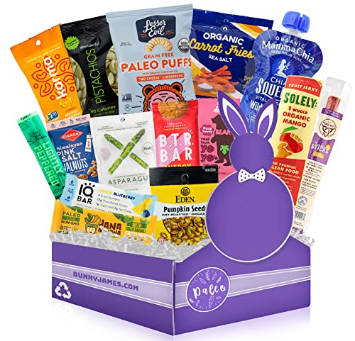PALEO Diet Snacks Holiday Gift Basket: Mix of Whole Foods Protein Bars, Grain Free Granola, Cookies, Jerky Meat Sticks, Fruit & Nut Snacks Sampler Box