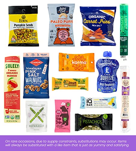 PALEO Diet Snacks Holiday Gift Basket: Mix of Whole Foods Protein Bars, Grain Free Granola, Cookies, Jerky Meat Sticks, Fruit & Nut Snacks Sampler Box