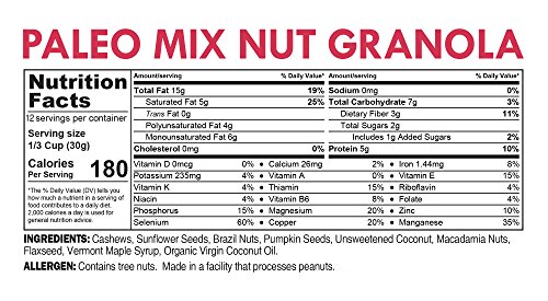 ELAN Premium Paleo Nut Granola, Low Carb Keto Diet Friendly Snacks, Healthy Grain Free Breakfast Cereal & Trail Mix To Go (Cashew Macadamia Brazil Nuts, 12 Pack Shot Bags)
