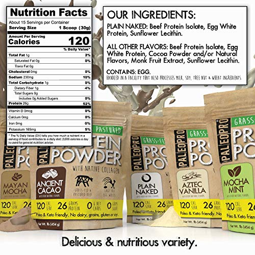 PaleoPro Protein Powder, Gluten Free, Dairy Free, Whey Free, Soy Free, No Added Hormones, Pastured Grass-fed Beef, Minimally Processed Paleo Ingredients, 1lb/454g, About 15 Servings, Mayan Mocha