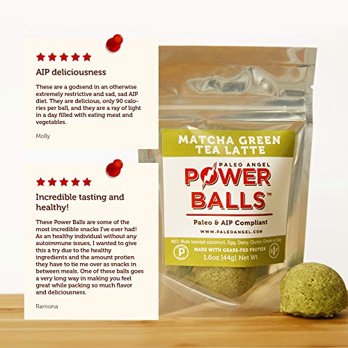 Paleo Angel Power Balls Healthy Paleo Approved Gluten Free AIP Protein Snack Bars (Matcha Green Tea Latte 4-Pack)