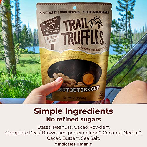 TRAIL TRUFFLES – Dark Chocolate Nut-Butter Filled Protein Bites – Healthy, Plant Based, Gluten Free, Dairy Free, Soy Free, Non-GMO Snacks (Peanut Butter, 4 Pack)