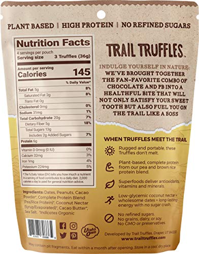 TRAIL TRUFFLES – Dark Chocolate Nut-Butter Filled Protein Bites – Healthy, Plant Based, Gluten Free, Dairy Free, Soy Free, Non-GMO Snacks (Peanut Butter, 4 Pack)