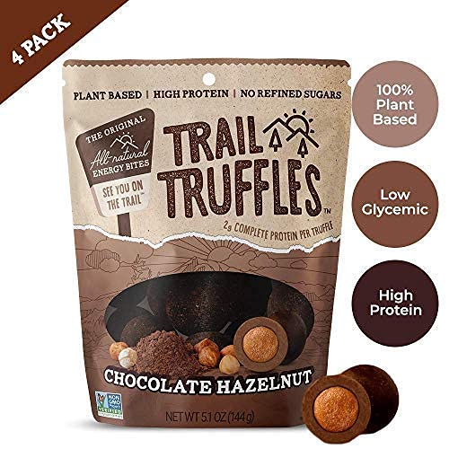 TRAIL TRUFFLES – Dark Chocolate Nut-Butter Filled Protein Bites – Healthy, Plant Based, Gluten Free, Dairy Free, Soy Free, Non-GMO Snacks (Chocolate Hazelnut, 4 Pack)
