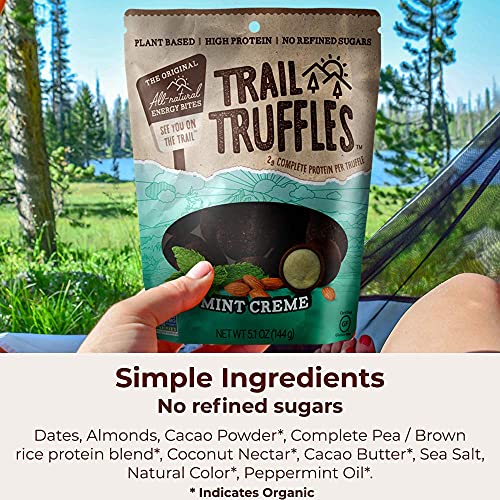 TRAIL TRUFFLES – Dark Chocolate Nut-Butter Filled Protein Bites – Healthy, Plant Based, Gluten Free, Dairy Free, Soy Free, Non-GMO Snacks (Mint Crème, 4 Pack)